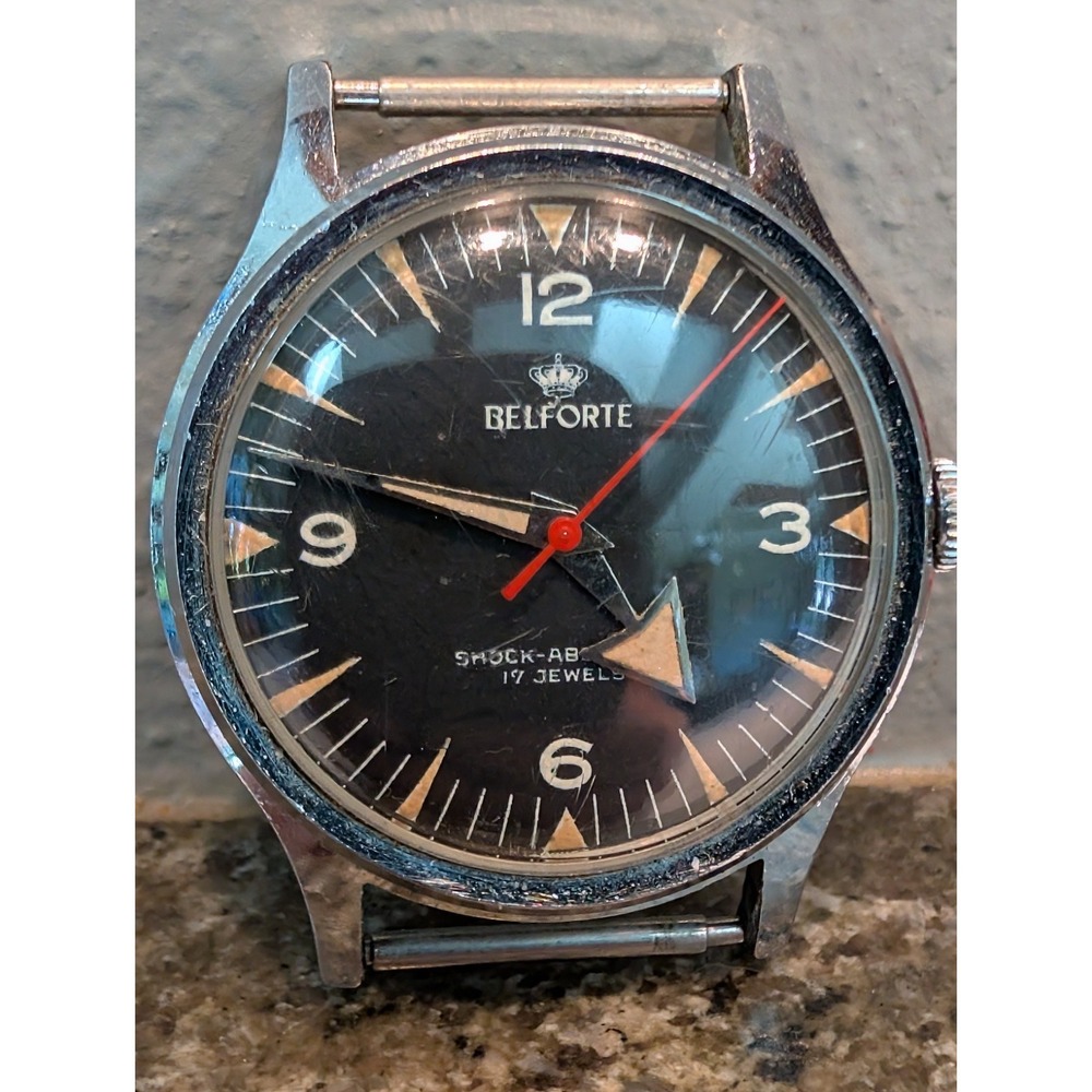 Vintage Belforte Broad Arrow Men's Watch Black Dial 34mm AS IS 17 Jewel - Picture 2 of 12